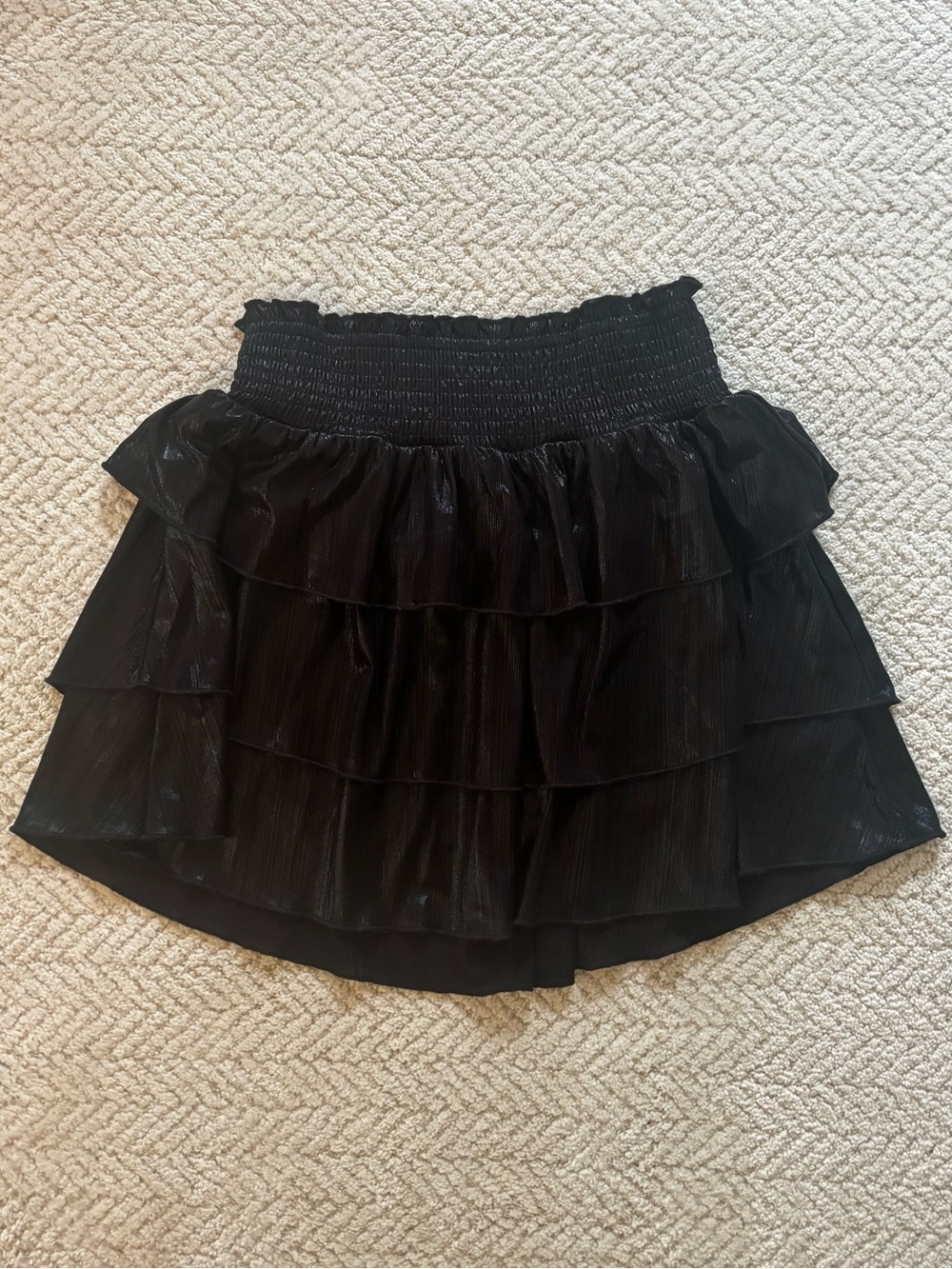 KatieJ NYC Black Shimmer Tiered Ruffle Mini Skirt Size M